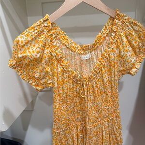 Doen Vibrant Orange and Green Floral Dress